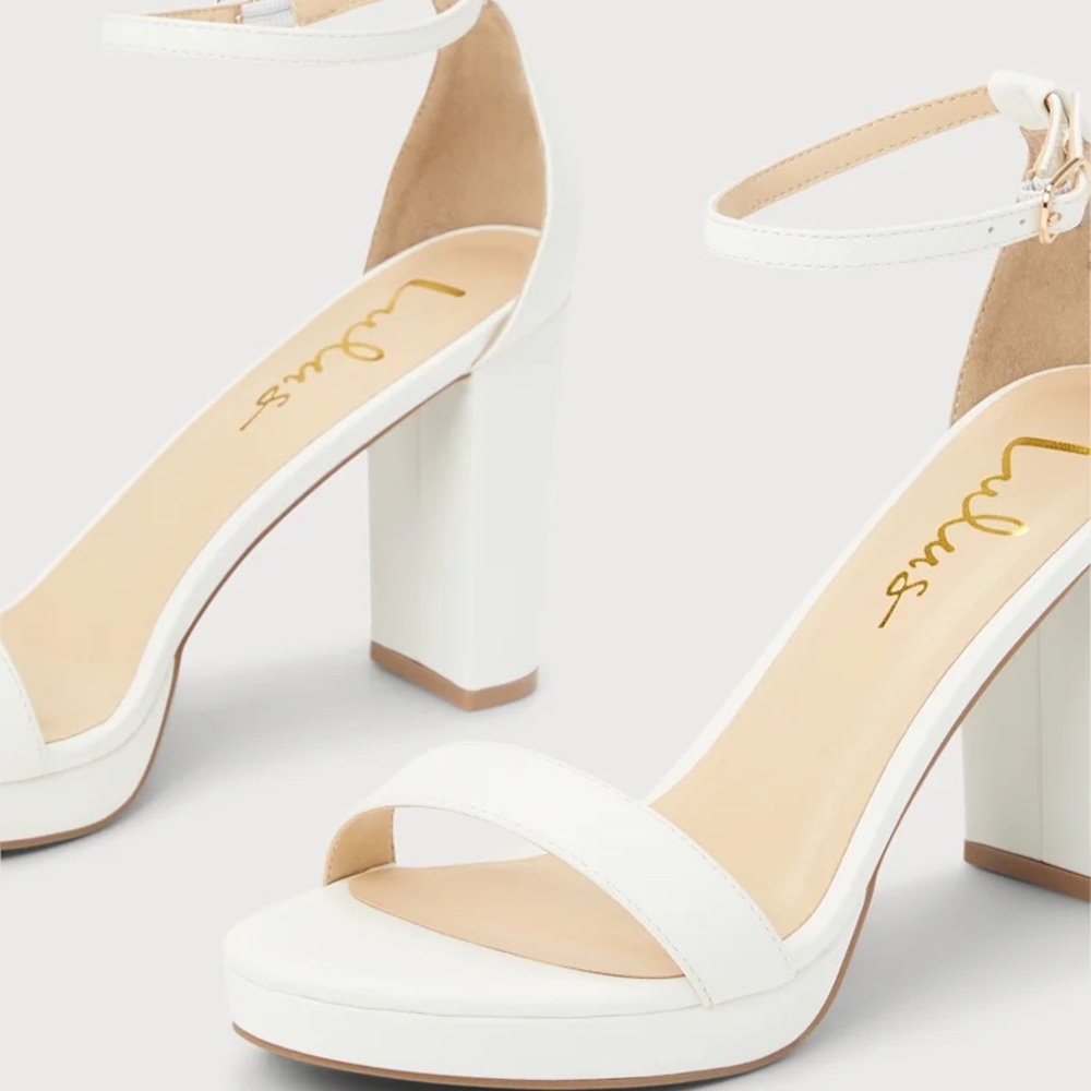Lulus Kinsella White Platform Ankle Strap High Heels - Size 7.5 - Picture 4 of 8